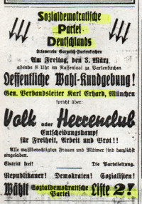Reichstagswahl am 5. März 1933 - Sozialdemokraten warnen in Garmisch-Partenkirchen vor Wahl der NSDAP