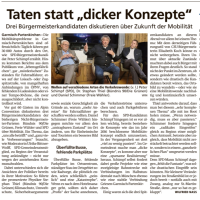 „Bürgerdialog zur Mobilität: Die drei Bürgermeisterkandidaten diskutieren im Alpen Convention mit den Gästen über Lösungen für Staus, ÖPNV und sichere Radwege in Garmisch-Partenkirchen.“